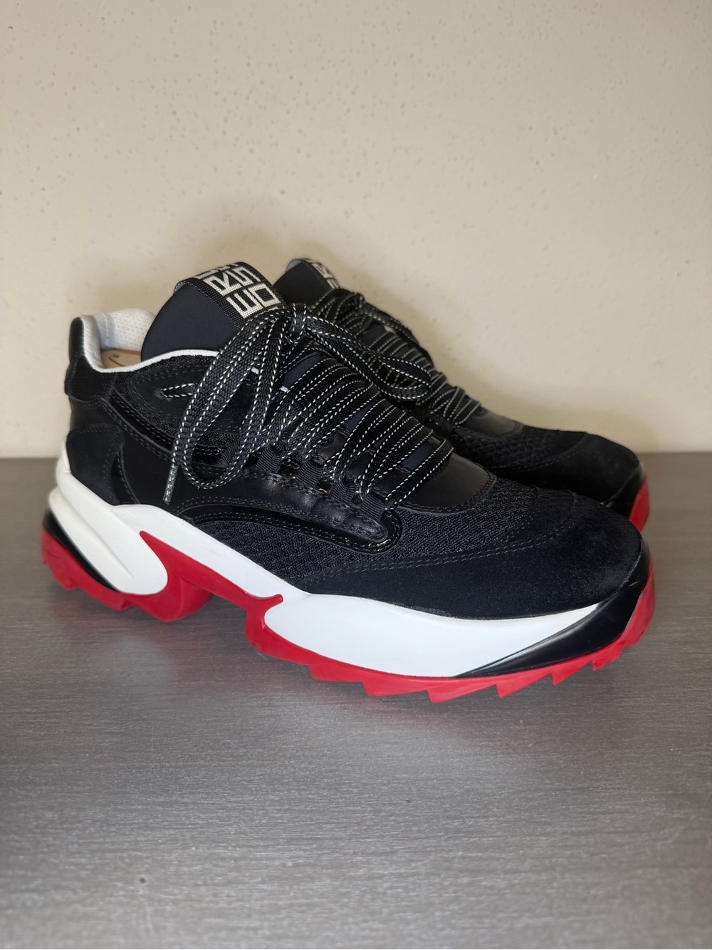 Sergio Rossi Sergio Extreme Black Red Leather Mesh Chunky Luxury Sneakers Sz 40